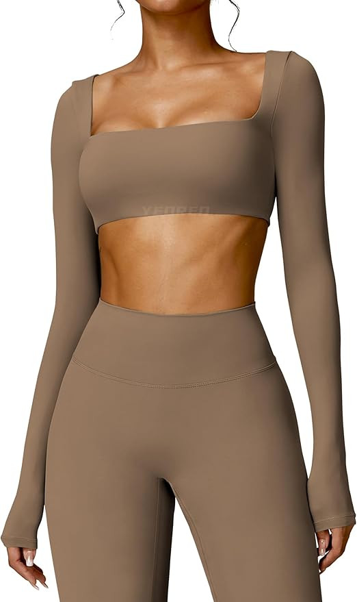 YEOREO Kyla Women Crop Top Long Sleeve Padded Sports Low Medium Impact Yoga Shirt Workout | Amazon (US)