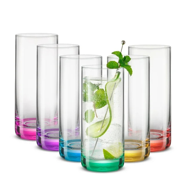 JoyJolt Hue Colored Highball Drinking Glasses - 13 oz - Set of 6 | Walmart (US)