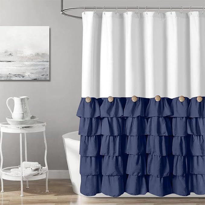 Seasonwood Navy Blue and White Shower Curtain 72 x 72 with Nature Buttons Farmhouse Shower Curtai... | Amazon (US)