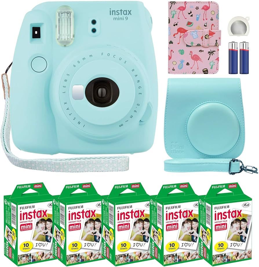 Fujifilm Instax Mini 9 Instant Camera Ice Blue with Custom Case + Fuji Instax Film Value Pack (50... | Amazon (US)