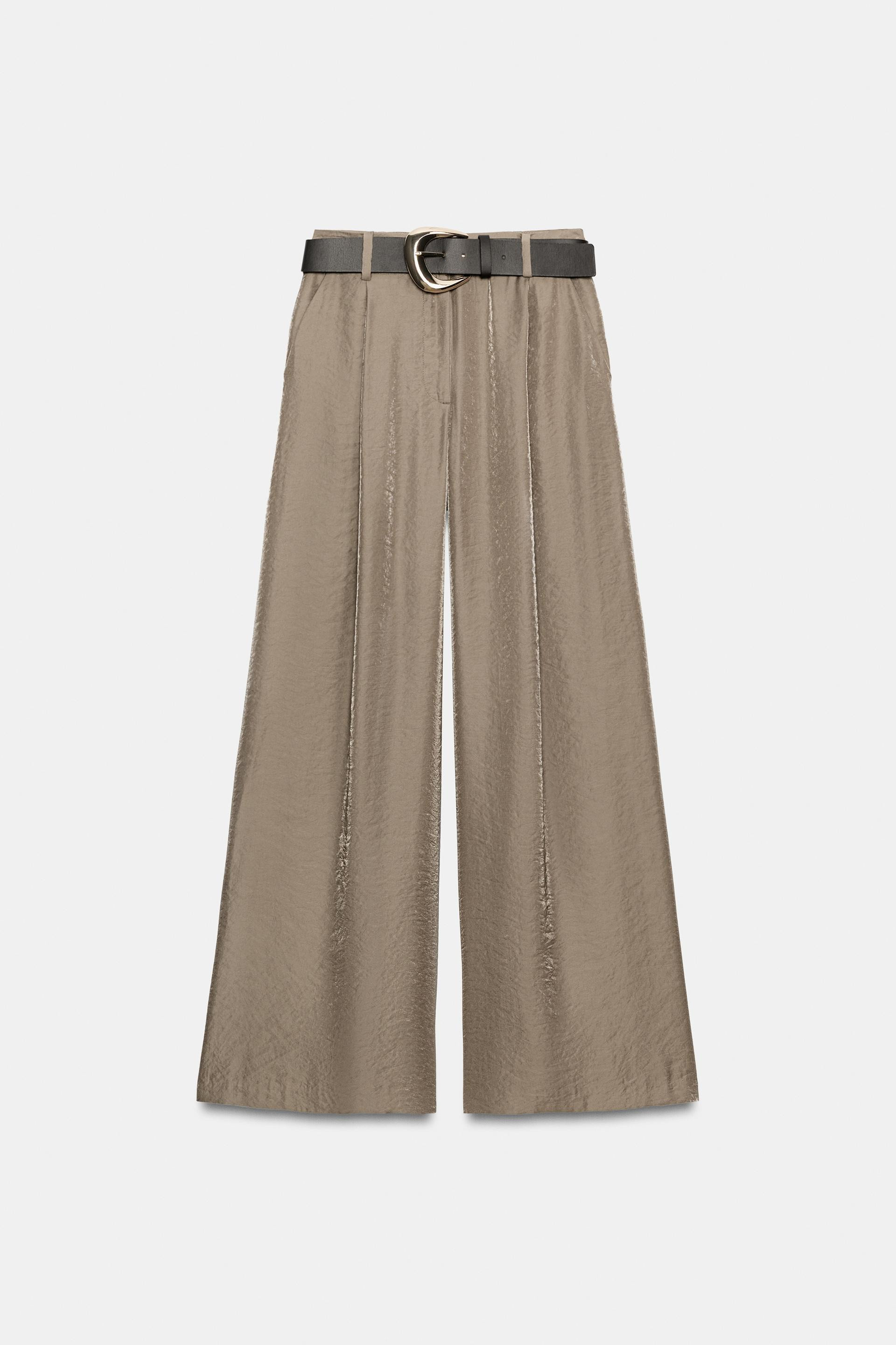 WIJDE SATIJNEN BROEK MET CEINTUUR | Zara NL