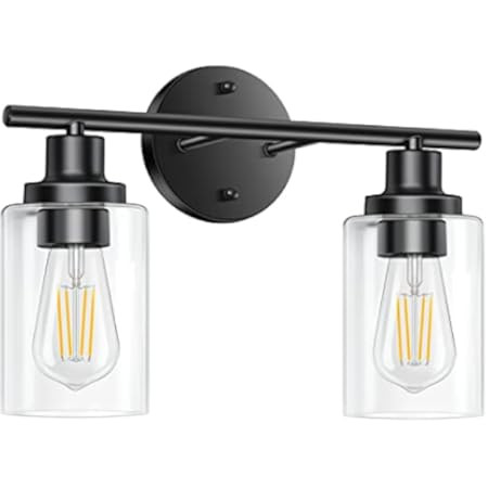 Bathroom Light Fixtures, 2 Light Matte Black Vanity Light, Vintage Wall Sconces Lighting, Modern Bat | Amazon (US)