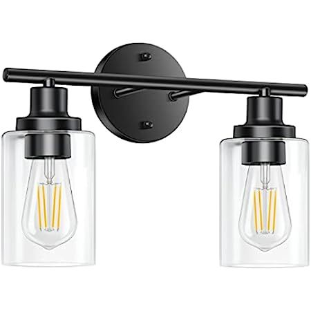 Bathroom Light Fixtures, 2 Light Matte Black Vanity Light, Vintage Wall Sconces Lighting, Modern Bat | Amazon (US)