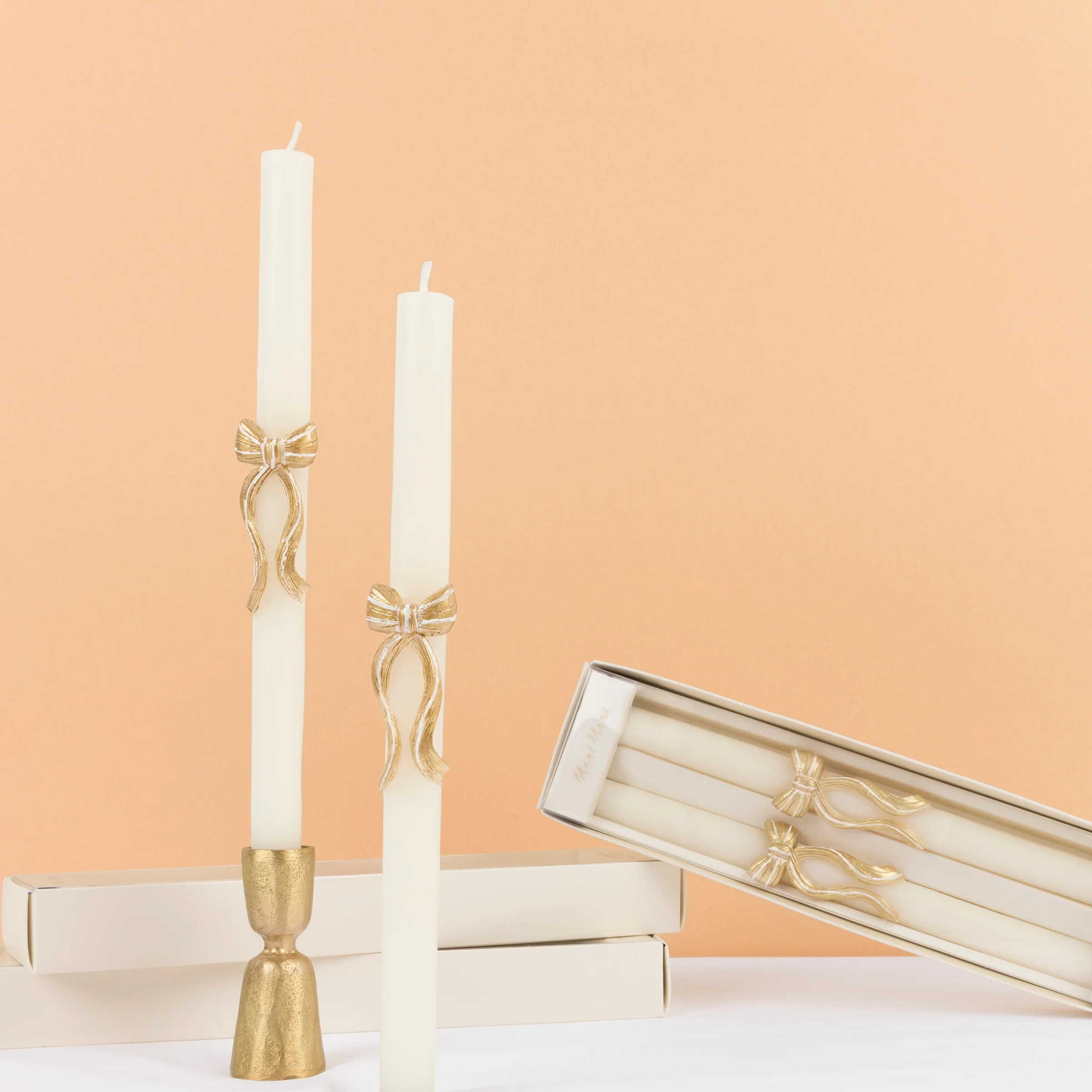 Gold Bow Table Christmas Candles | Meri Meri