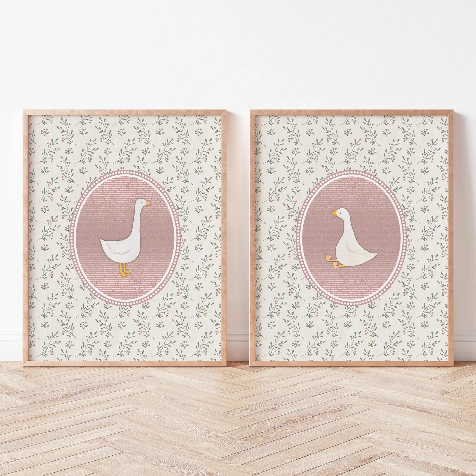 Vintage Pink Silly Goose Nursery Prints, Pink Wall Gallery, Sweet Floral Nursery Decor, Nursery W... | Etsy (US)