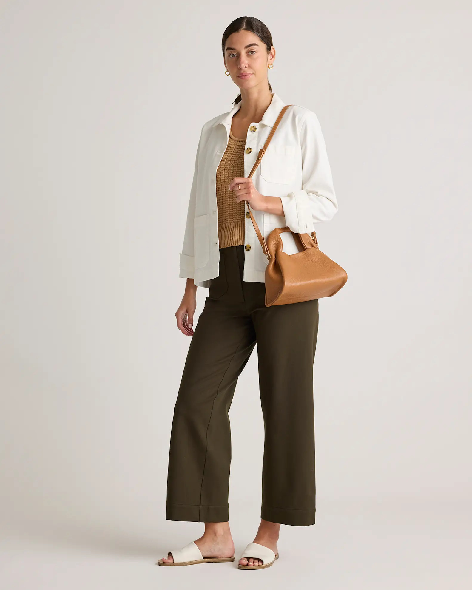 Italian Leather Trapeze Crossbody in Cognac | Quince