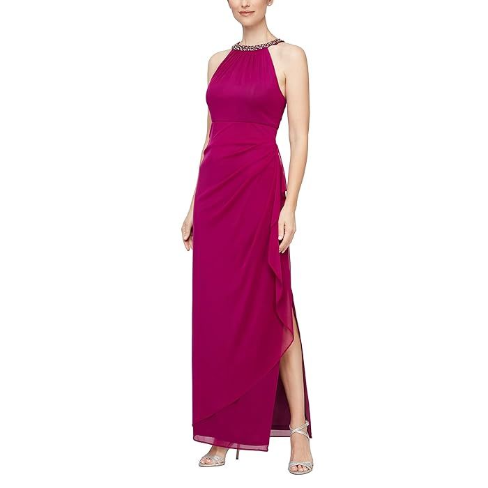 Alex Evenings Beaded Halter Long Gown with Side Ruching | Zappos