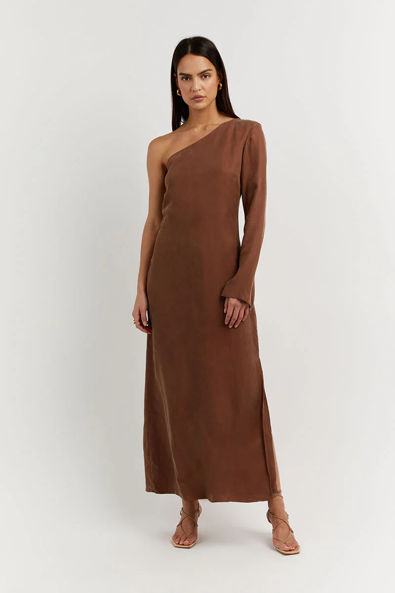 SASHA TAN ONE SHOULDER LONG DRESS | DISSH