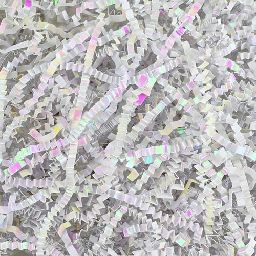 Raissily 10.5oz/300g Crinkle Cut Paper Shred Filler, Packing Grass Cushion for Christmas Wedding Birthday Anniversaries Easter Engagement Gift Confetti Box Bag Basket Filling Decoration (Diamond White) | Amazon (US)