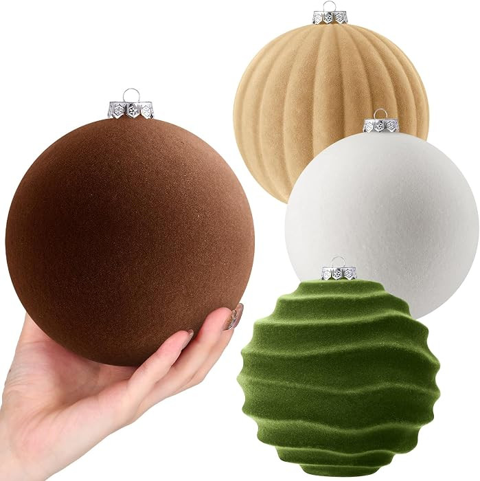 Syhood 4 Pcs 6 Inch Velvet Christmas Balls Large Ornaments, Neutral Color | Amazon (US)
