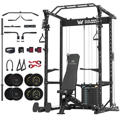 MAJOR FITNESS Power Cage Drone1 Premium- Multi-Function Power Rack for Home Gym, Squat Rack with Pull-up Bar, Cable Crossover System, J-Hooks, for Strength Training, Heavy-Duty Steel Construction | Amazon (US)