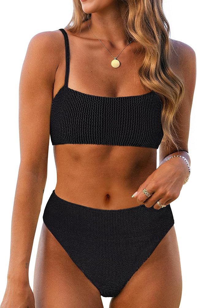 ANRABESS High Waisted Bikini Sets for Women Tummy Control 2 Piece Swimsuits Ribbed Textured Bathi... | Amazon (US)