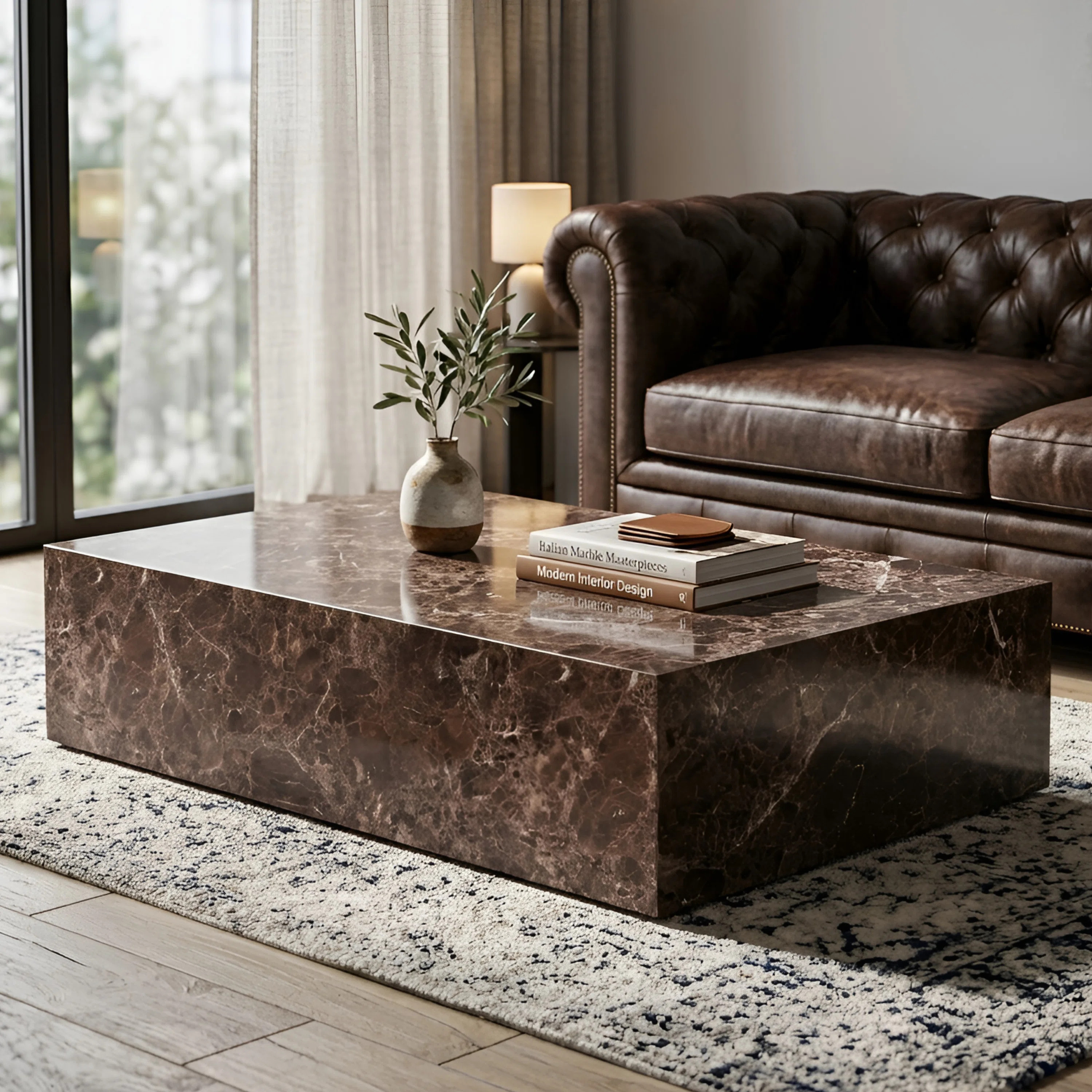Faux Marble Coffee Table, Rectangular Block Coffee Table For Guest Room/Living Room, No Assembly Required | Wayfair North America