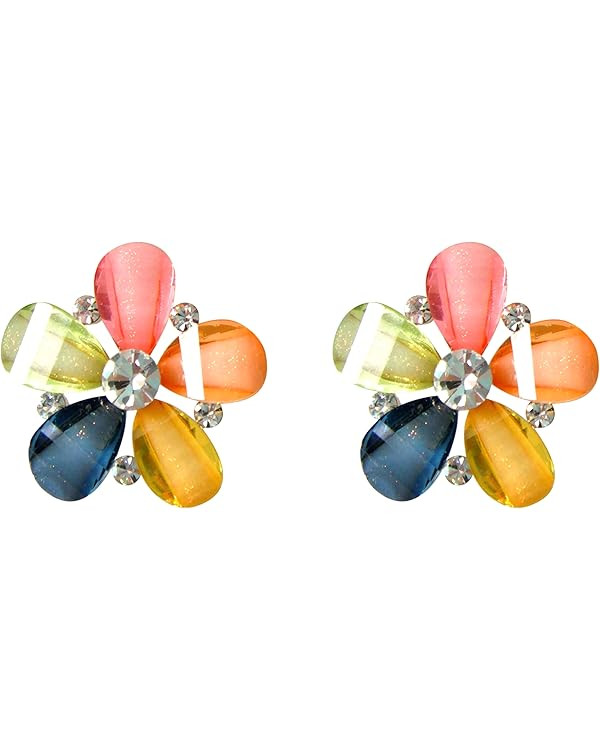 Navachi 18k Gold Plated White Crystal Acetate Blooming Flowers Leverback Earrings | Amazon (US)