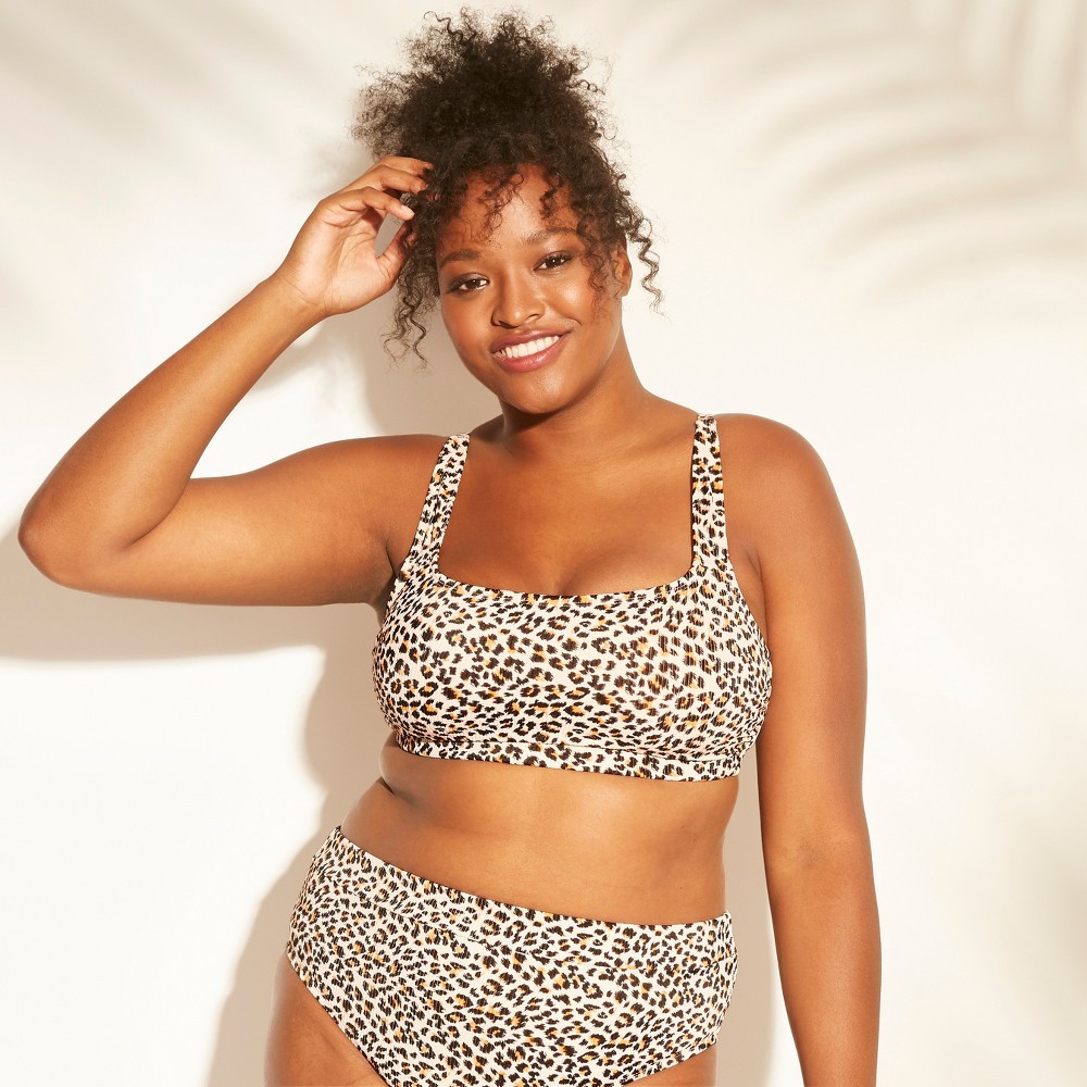 Women's Plus Size Square Neck Ribbed Bralette Bikini Top - Xhilaration Animal Print 16W, Size: Small | Target