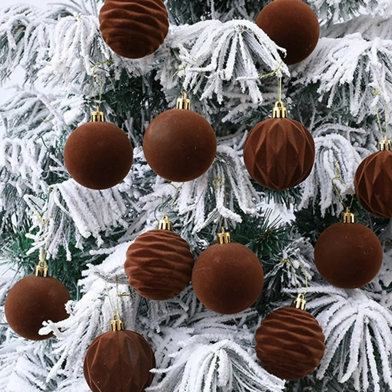 YFTDEF Christmas Decorations 12Pcs Flocked Balls, Brown Plush Ornaments, Vintage Style Home Decor... | Walmart (US)