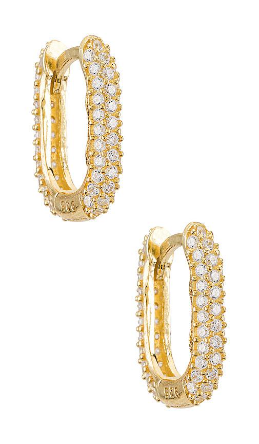 Mini Pave Oval Huggie Earring in Gold | Revolve Clothing (Global)