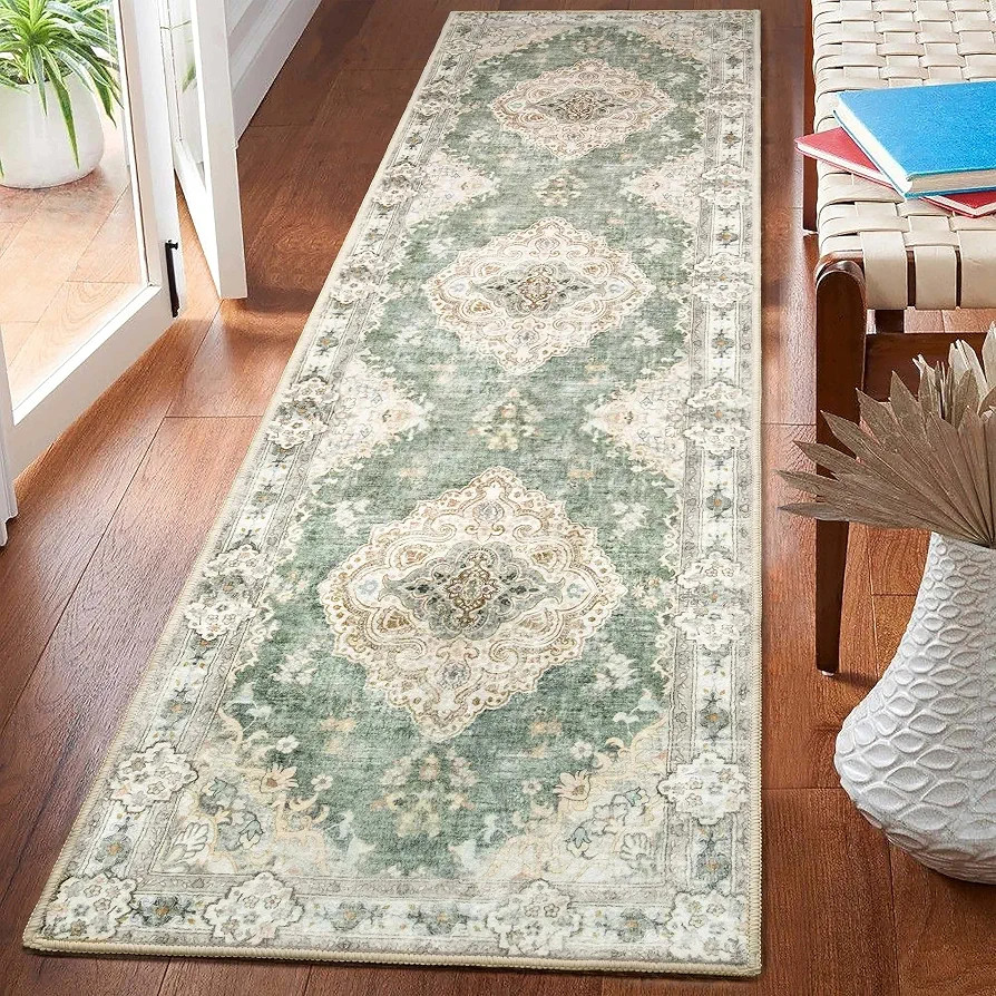 MUJOO Hallway Runner Rug 2'x8' Green Long Rug Runners Boho Machine Washable Non Slip Carpet for E... | Amazon (US)
