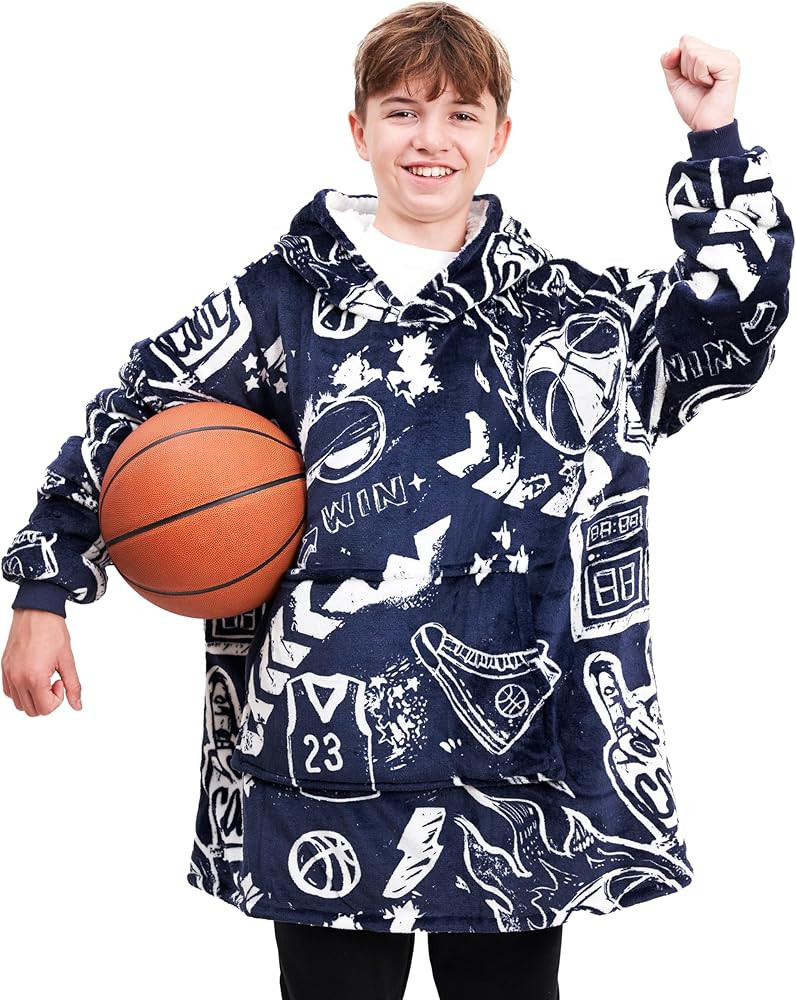 Sports Blanket Hoodie Men & Kids, Oversized Wearable Blanket Kids, Teens, Adults, Soccer & Basket... | Amazon (US)
