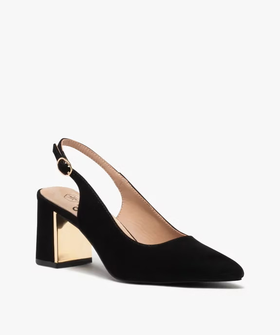 Escarpins femme dessus uni en suédine à talon carré et doré | Gemo