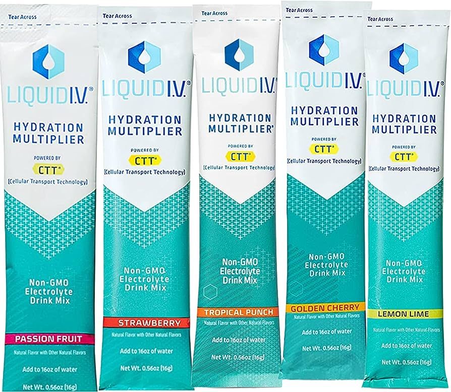 Liquid IV Hydration Multiplier Sampler Variety Pack - Strawberry, Passion Fruit, Tropical Punch, ... | Amazon (US)