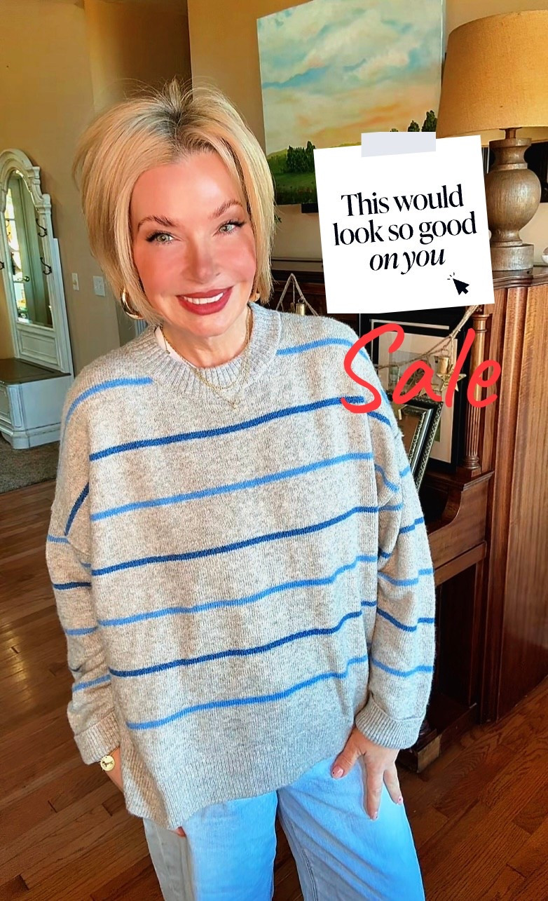This soft striped sweater is lightweight, cozy, and perfect for now through spring. The fit is relaxed but still flattering, and these pants are that magic combo of comfy and cute. Running errands, lunch with friends, or just living your best casual life.  Bonus points because it’s on sale right now, which we love for us 💙

True to size, easy to wear, easy to love.

#LTKSaleAlert #LTKdayinmylife #LTKootd