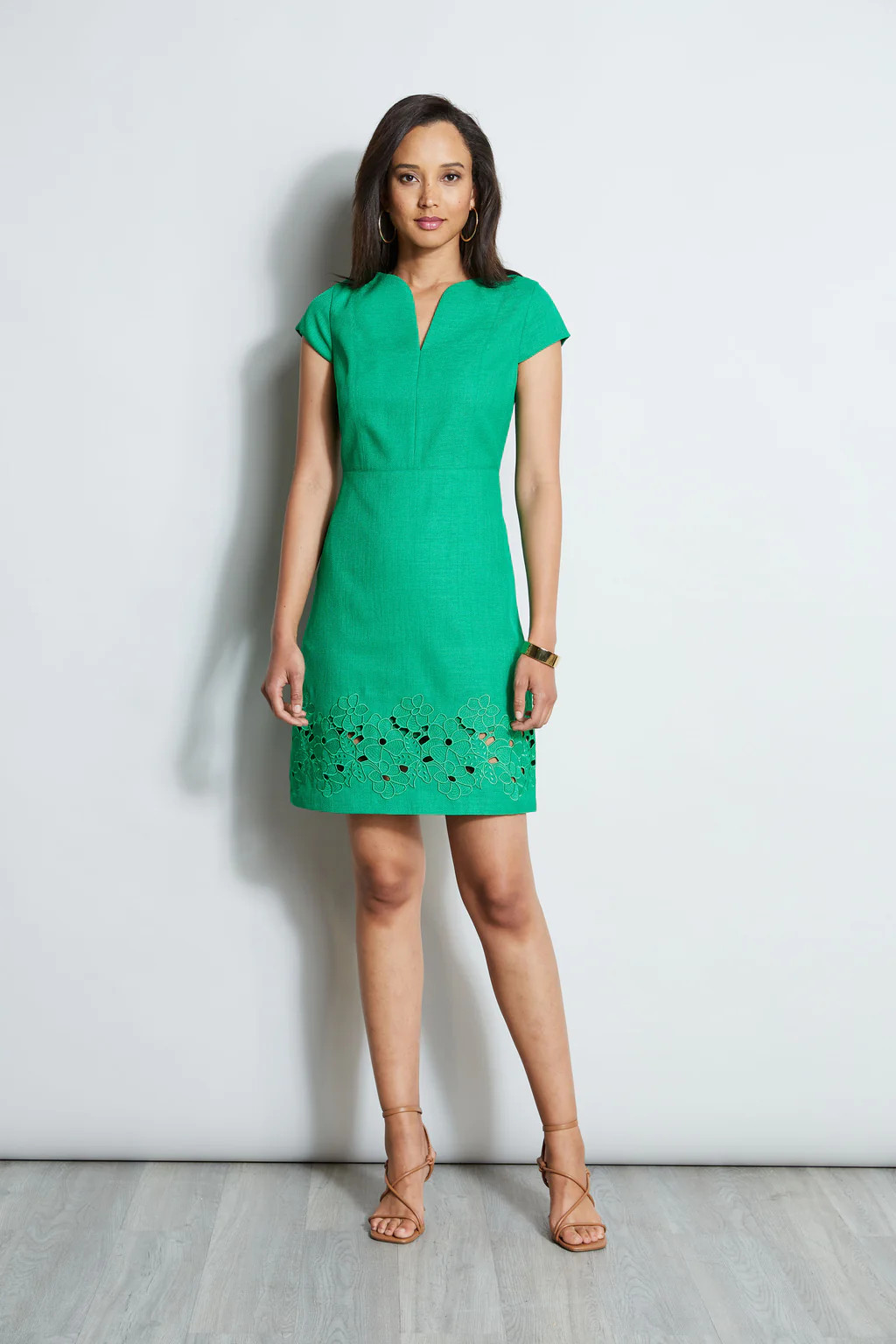 Short Sleeve Embroidered Hem Dress | Elie Tahari