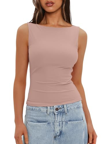 Darong Women's High Neck Tank Top Sleeveless Double Lined Basic Tops Going Out Casual Tank Shirts | Amazon (US)
