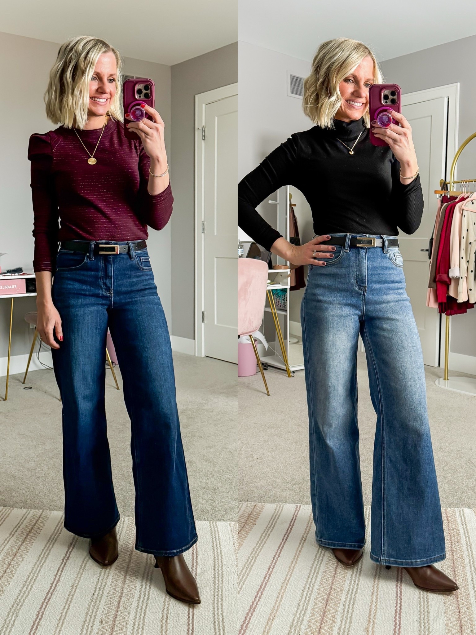 2 pairs of wide-leg jeans that I am loving this winter! 
1.) Quince Bella Stretch Wide-Leg jeans- 25/28”
2.) Amazon wide-leg sweatpant jeans- 24 (they run big) 

#LTKOver40 #LTKPetite #LTKSeasonal