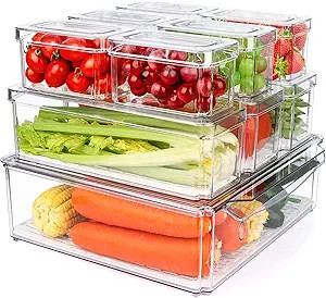 10 Pack Refrigerator Pantry Organizer Bins, Stackable Fridge Organizer Bins with Lids, Clear Plas... | Amazon (US)