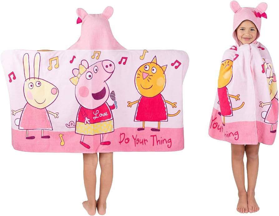 Franco Peppa Pig Kids Bath/Pool/Beach Soft Cotton Terry Hooded Towel Wrap, 24 in x 50 in, Large | Amazon (US)