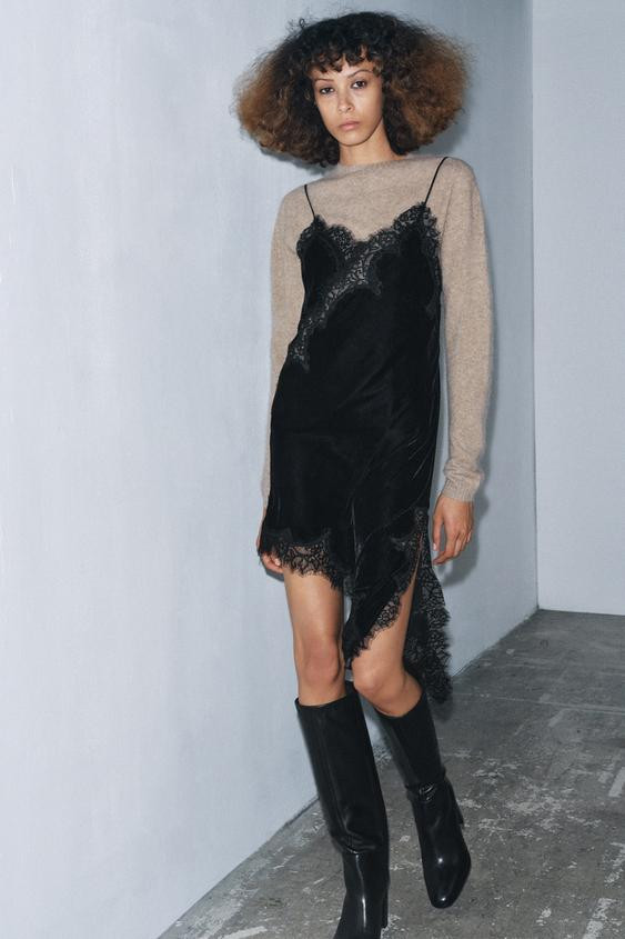 ZW COLLECTION VELVET LACE DRESS | Zara UK