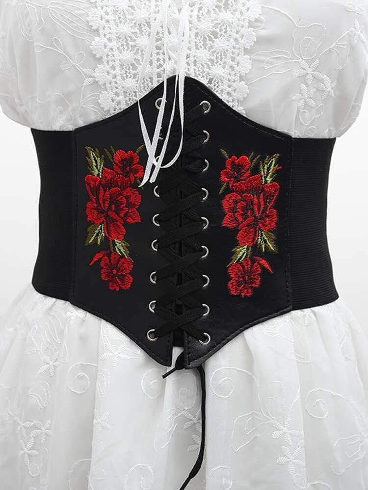 Flower Embroidery Wide Belt | SHEIN