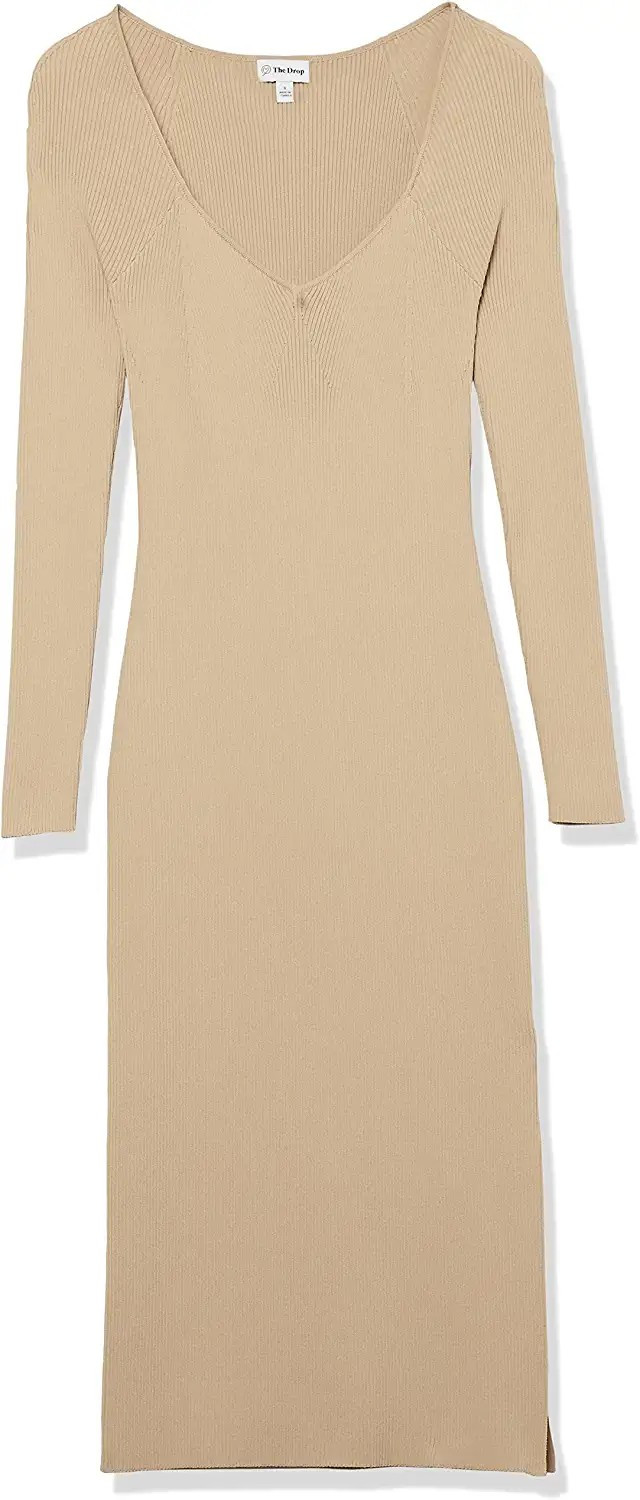 The Drop Women's Cameron Ribbed Sweetheart Neckline Midi Sweater Dress | Amazon (US)