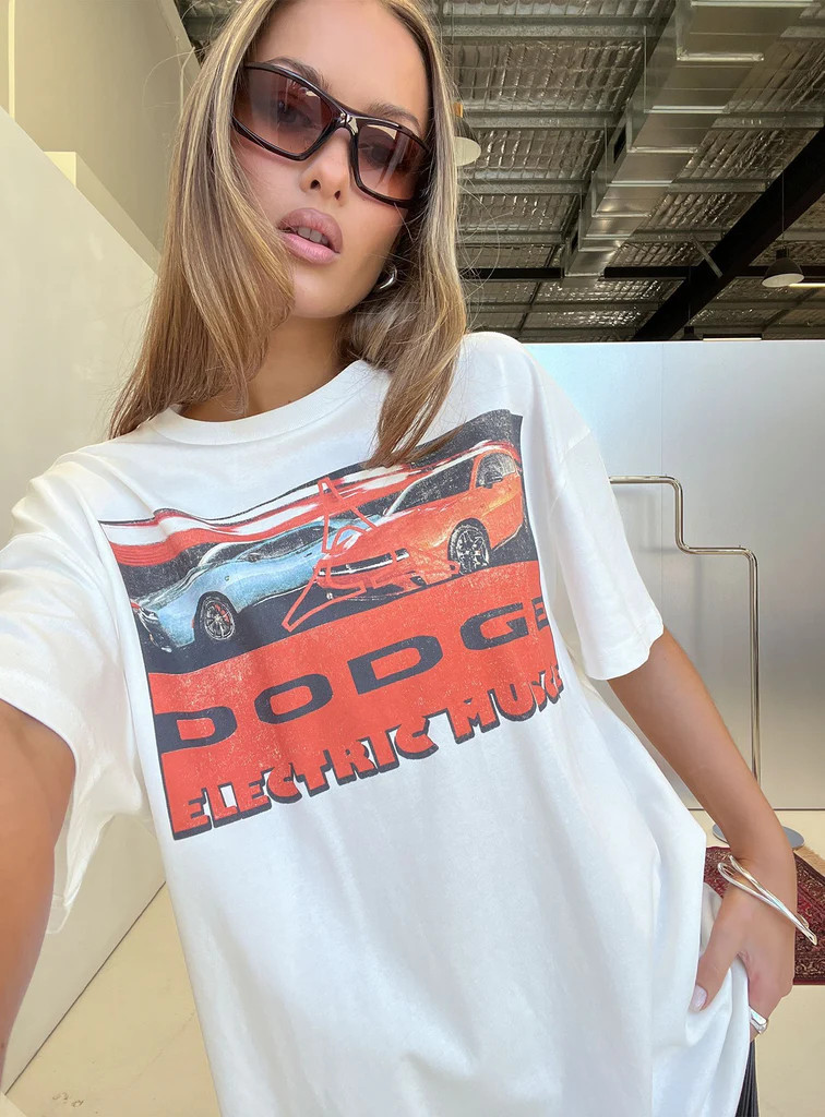 Dodge Electric Muscle Oversized Graphic Tee White | Princess Polly US