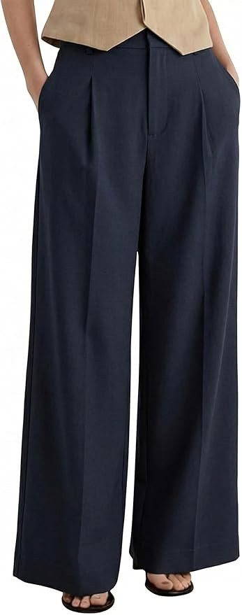 Arach&Cloz Womens Linen Blend Wide Leg All-Season Business Casual Outfits Dress Pants | Amazon (US)