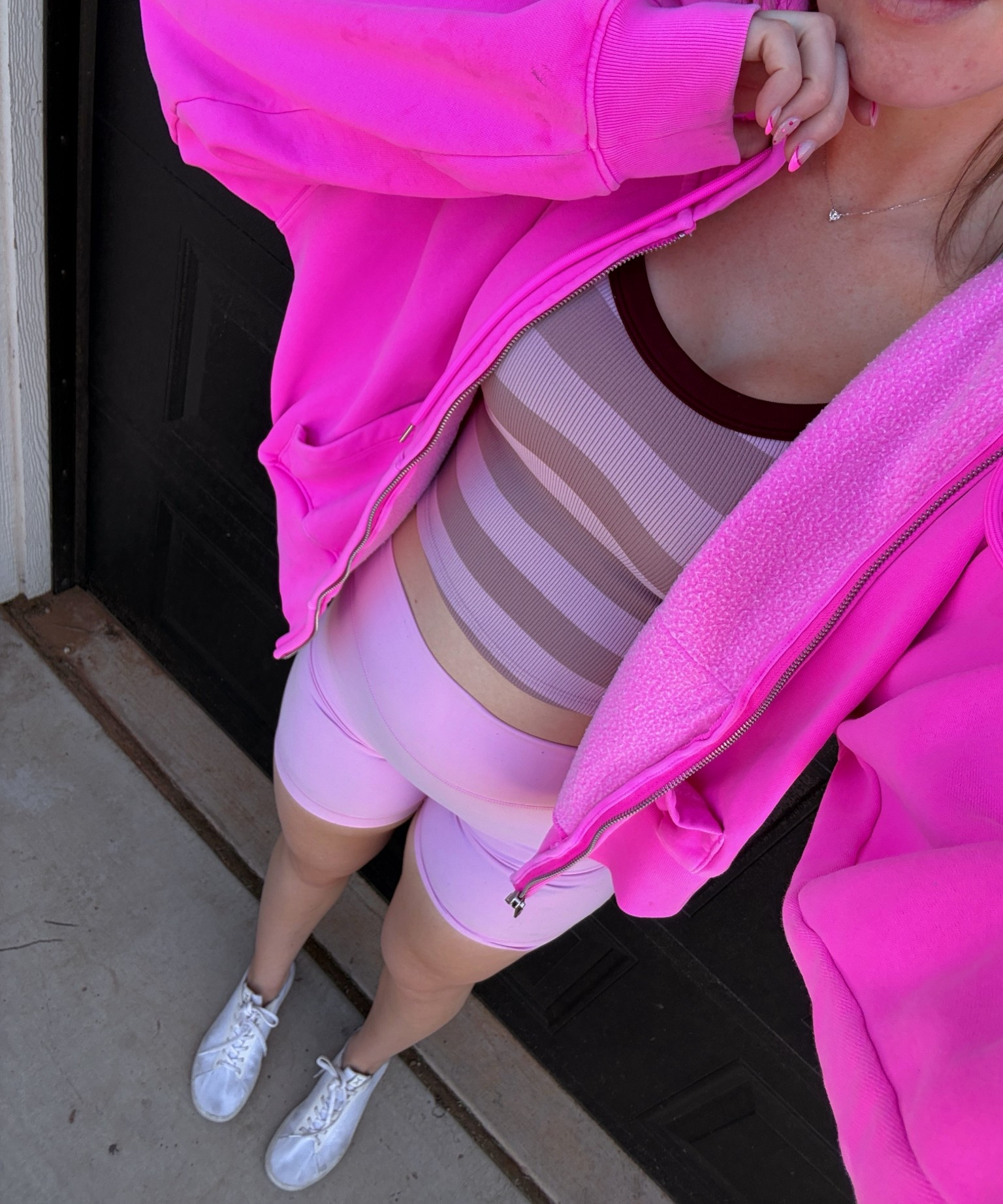 Workout fit of the day! Wearing a medium in top & jacket & no front seam bike shorts! 

Athleisure wear, workout outfits, spring outfits 2026, gym outfits 

#LTKootd #LTKActive