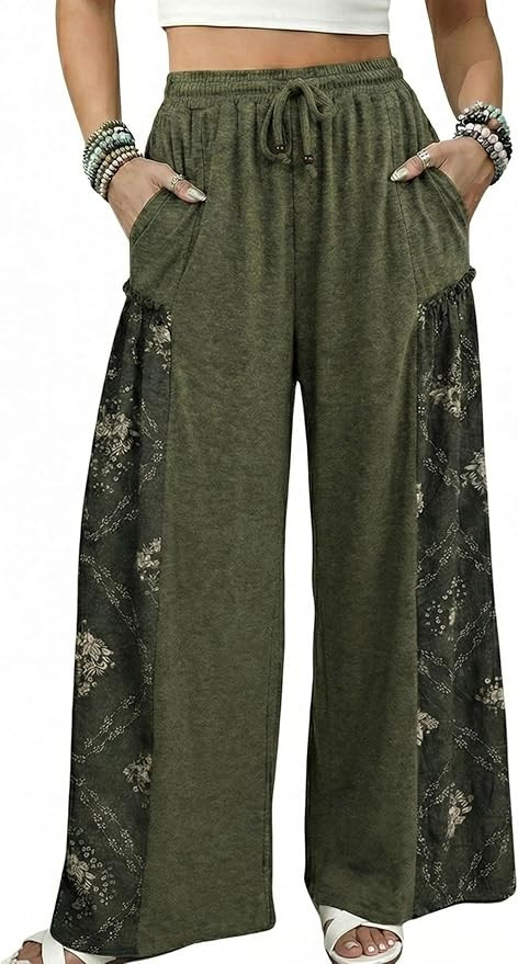 Athlisan Womens Wide Leg Pants High Waisted Lounge Palazzo Printed Baggy Trousers with Pockets | Amazon (US)
