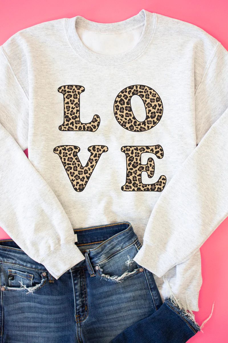 Animal Print Love Square Ash Graphic Sweatshirt | The Pink Lily Boutique