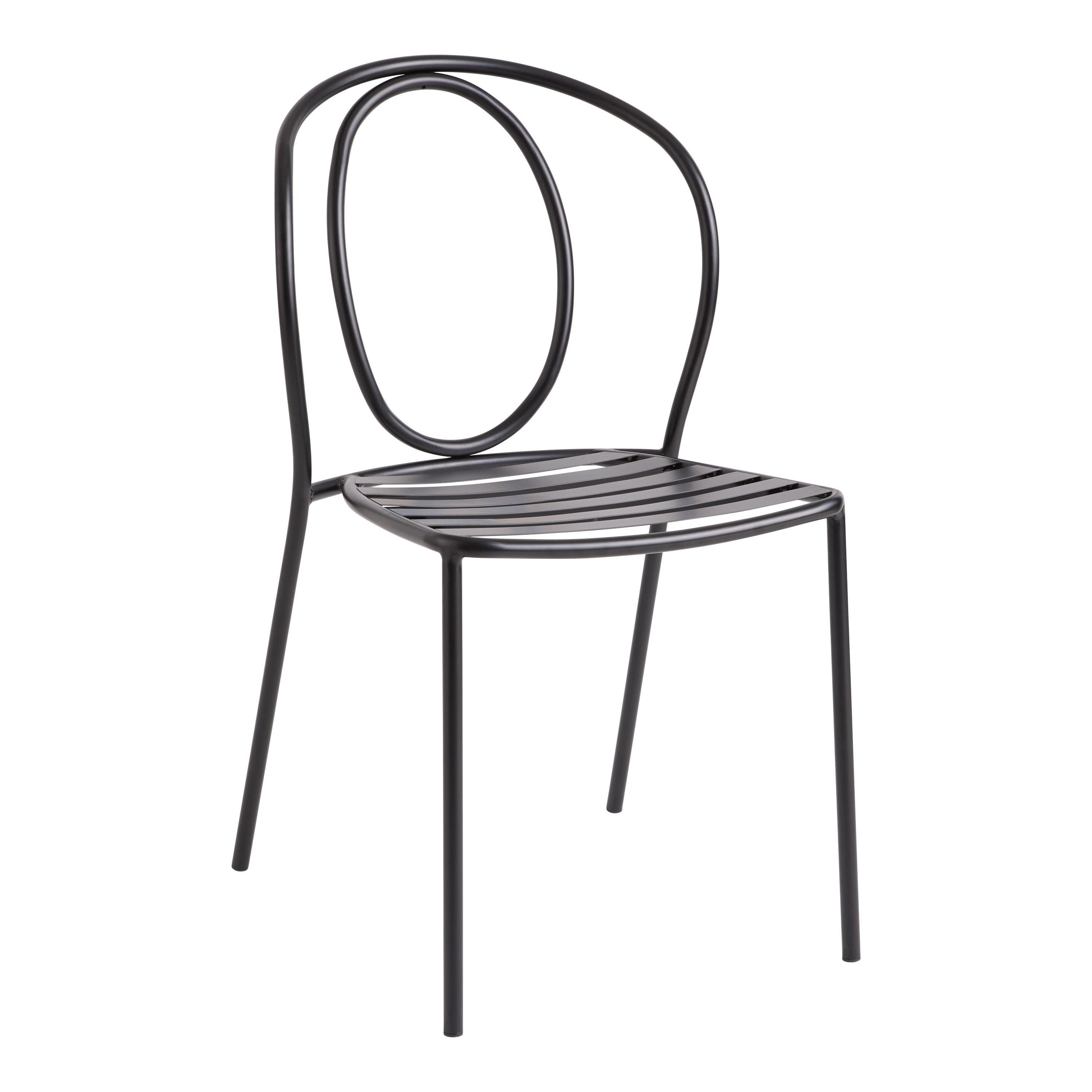Saville Black Steel Round Back Outdoor Stacking Dining Chair Set of 2 | World Market