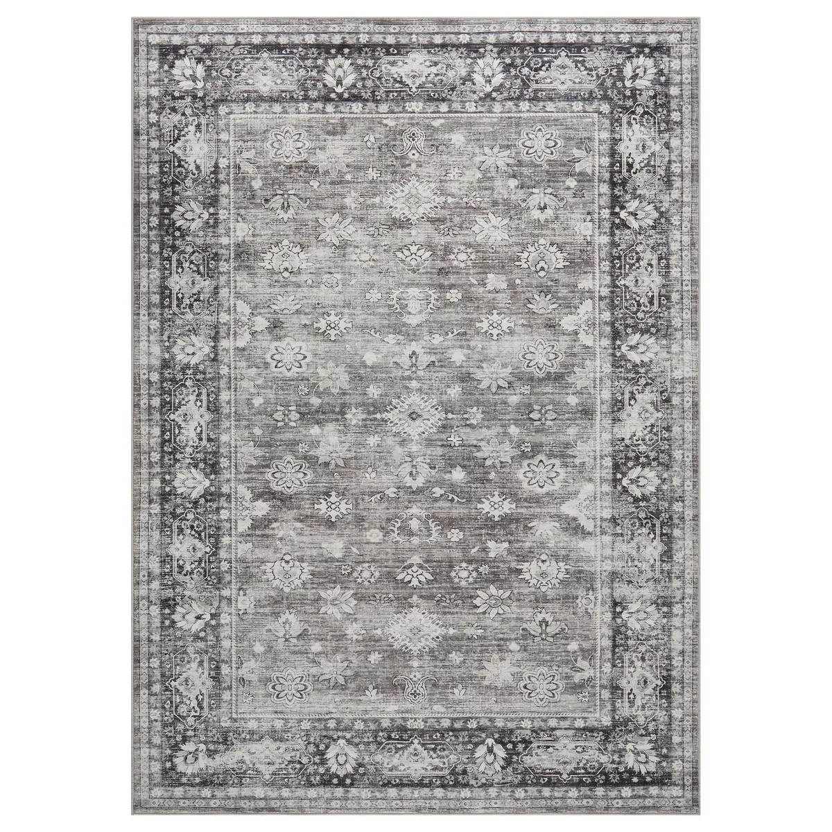 Area Rug 10'x13' Indoor Vintage Living Room Carpet Washable Distressed Rug Gray Floral Bedroom Ru... | Target