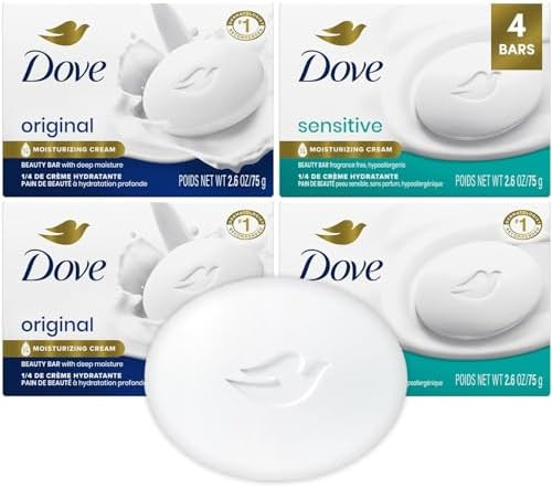 Dove Beauty Bar Soap Variety 4-Pack – Sensitive Skin, Fragrance-Free + Original, with Moisturiz... | Amazon (US)