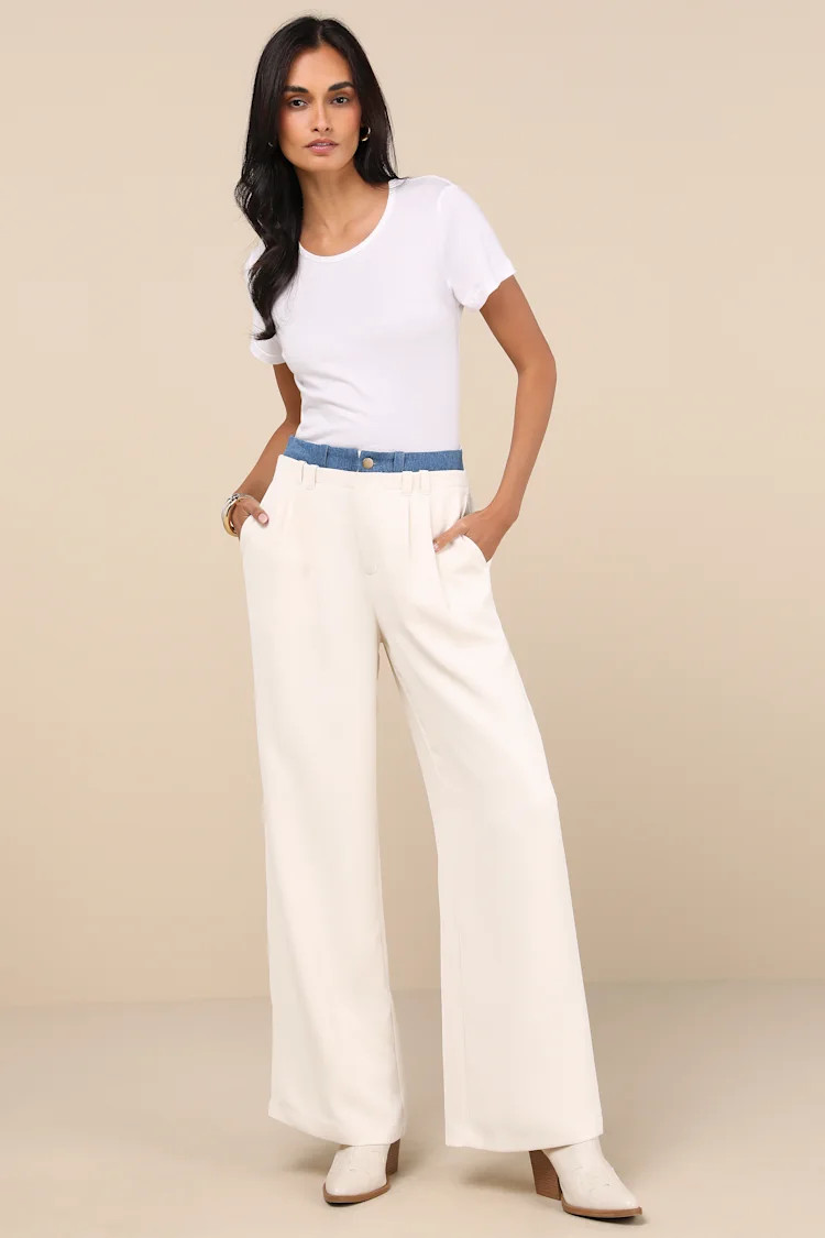 Confidently Unique Ivory Layered Waist Pants | Lulus