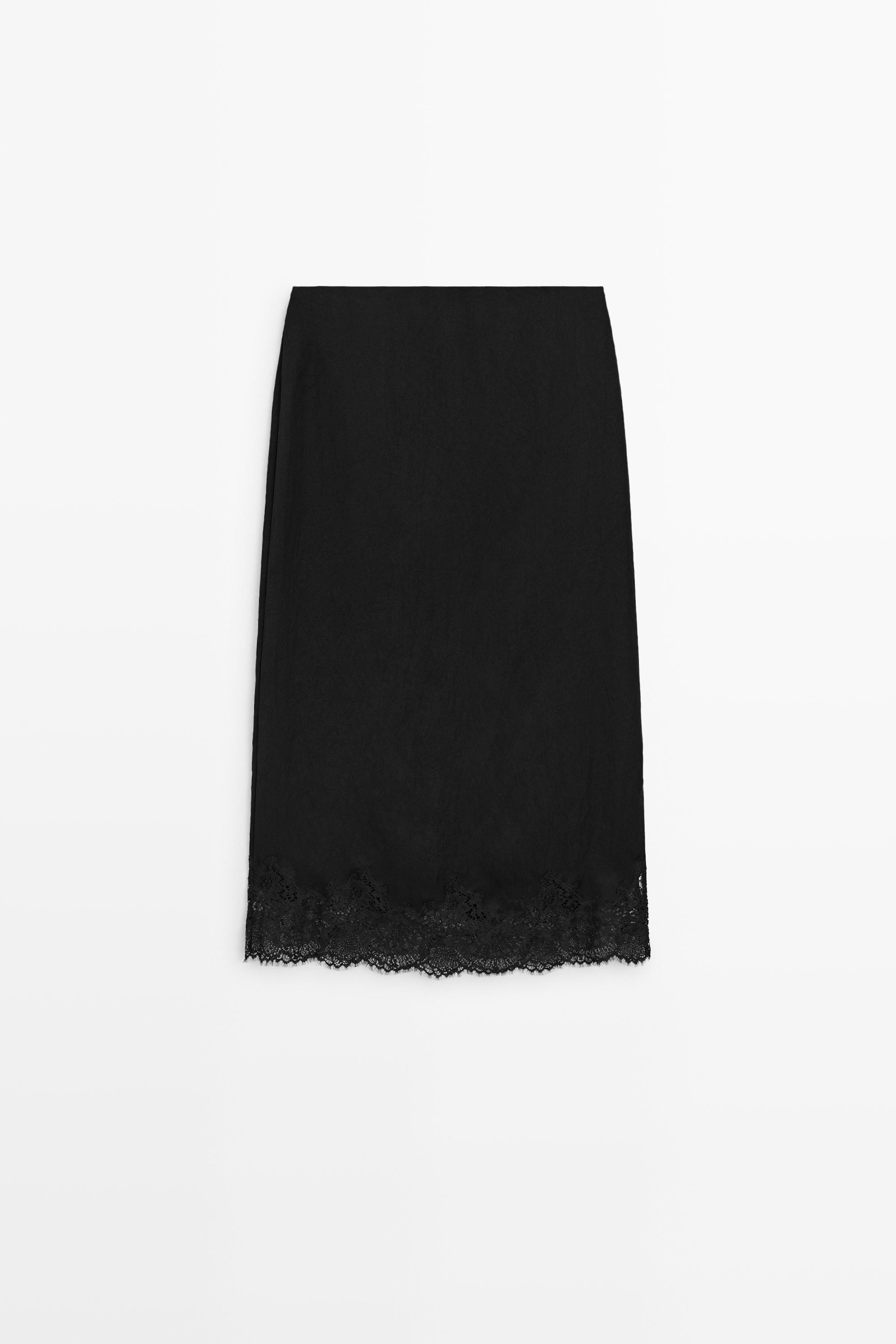 Flowing midi skirt with lace detail | Massimo Dutti US