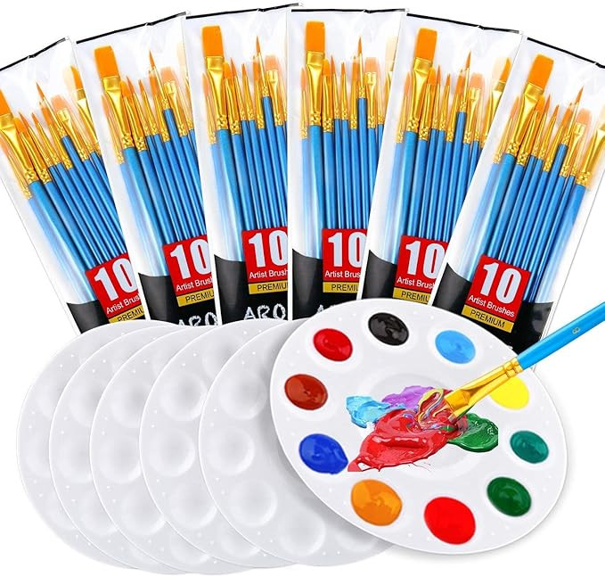 Painting Brush Palette Set, with 6 Packs of 60 Brushes and 6 Palettes,Nylon Brush Head, Suitable ... | Amazon (US)