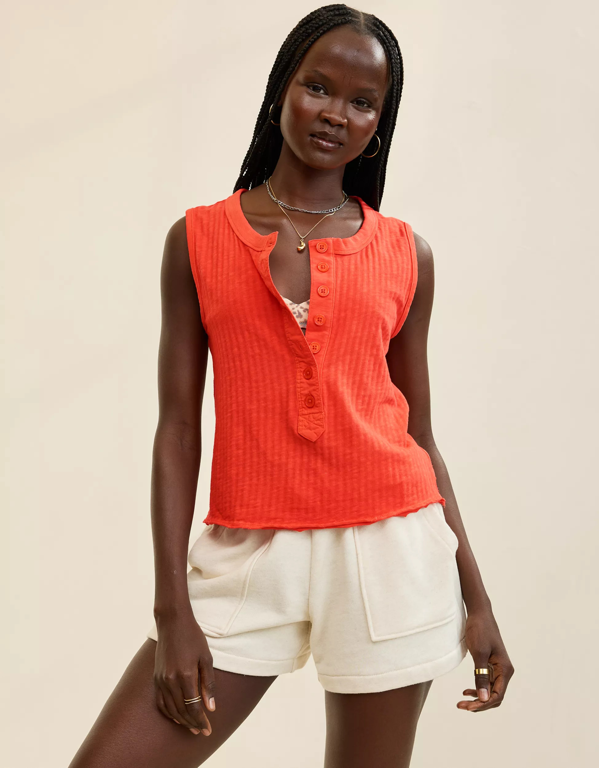 Aerie Shadow Stripe Henley Tank Top | Aerie