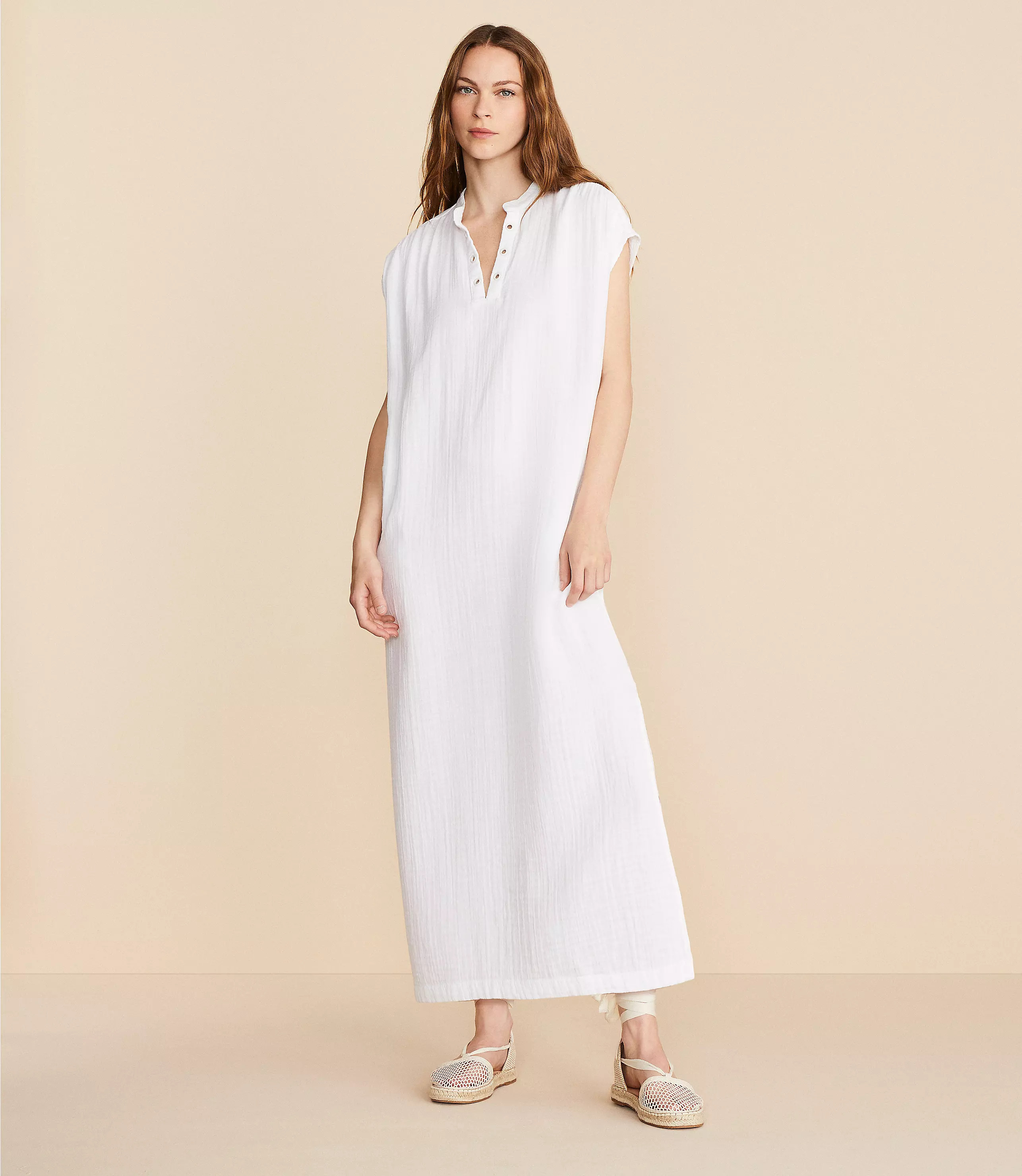 Lou & Grey Triple Cloth Split Neck Maxi Dress | LOFT