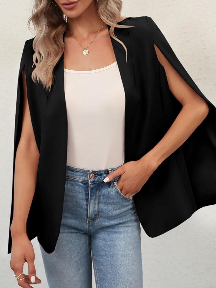 GAMISOTE Womens Cape Blazer Split Sleeve Open Front Casual Jacket Coat Workwear | Amazon (US)