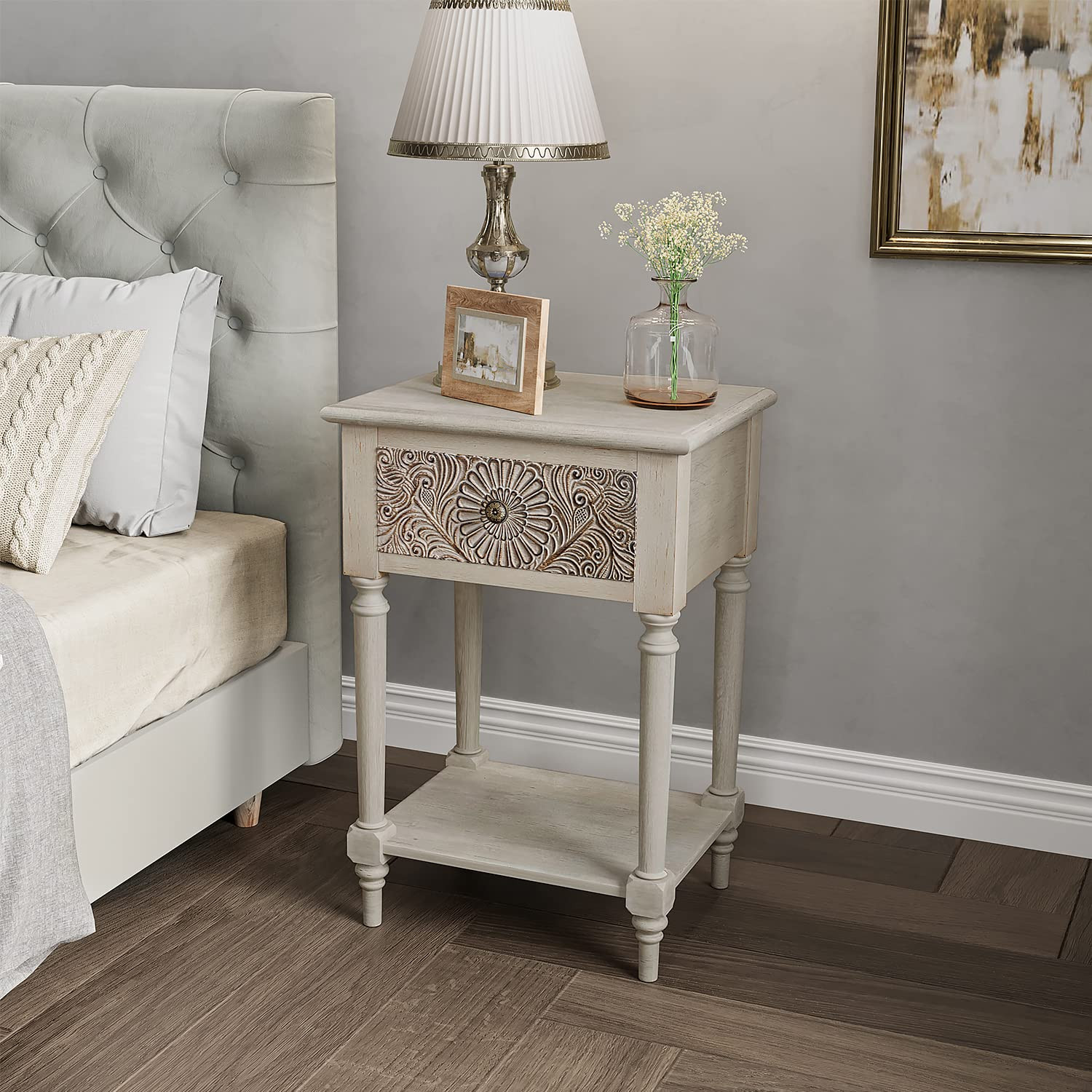 COSIEST Vintage Nightstand, MDF 2-Tier Bedside Table, Wood Accent End Table with Storage Drawer a... | Amazon (US)