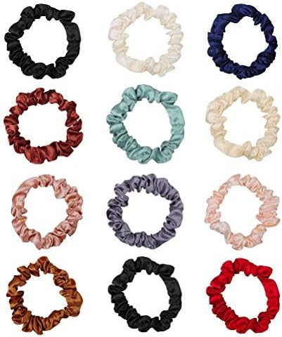 12Pcs Satin Elastic Hair Bands, Comfortable Silk Hair Scrunchies Skinny Hair Ties Ropes Elastics ... | Amazon (US)